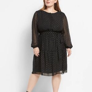 Lane Bryant No-Peek Tiered Clip Dot Black and Gold Dress Size 18 Plus Size